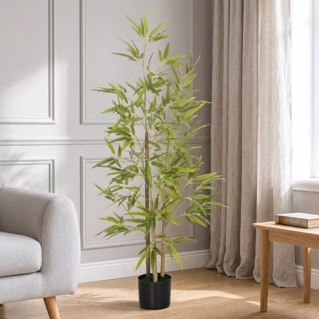 STILVORA Artificial Bamboo Tree in Green with Pot, Height: 120 cm – 1