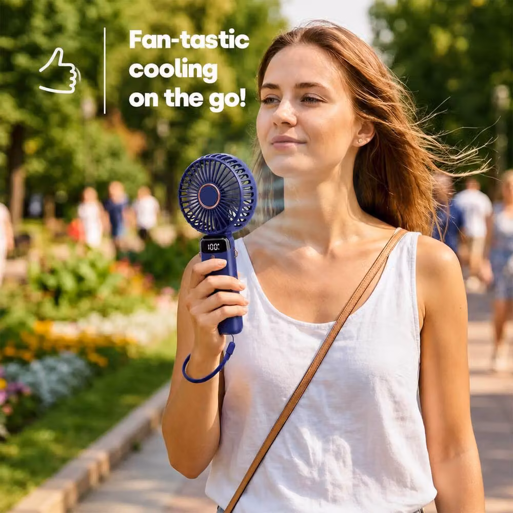 Dragodirect Handheld Mini USB Rechargeable Fan with 5 Speeds and Type C Charging in Blue – 5