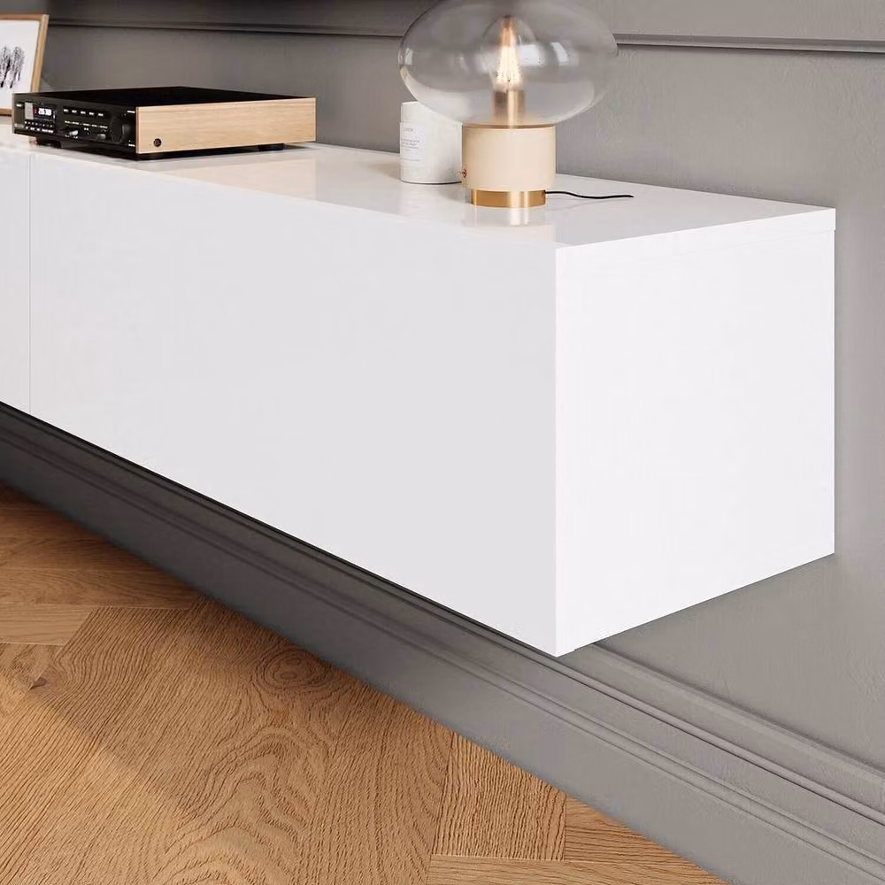 FORGEVIO Floating TV Unit Wall Mounted Cabinet in White Glossy Finish – 2
