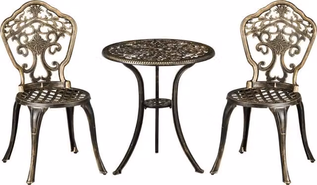 Outsunny 3 Piece Cast Aluminium Garden Bistro Set with Parasol Hole in Bronze Brown