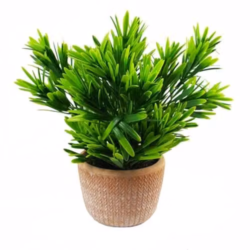 Leaf Design UK Realistic Green Artificial Potted Plant in a Geometric Ceramic Pot, H 22 cm x W 15 cm x D 15 cm