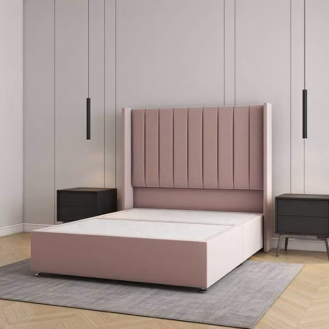 Regional Furnishings Pink Plush Velvet Single Divan Bed with 54 inch Headboard