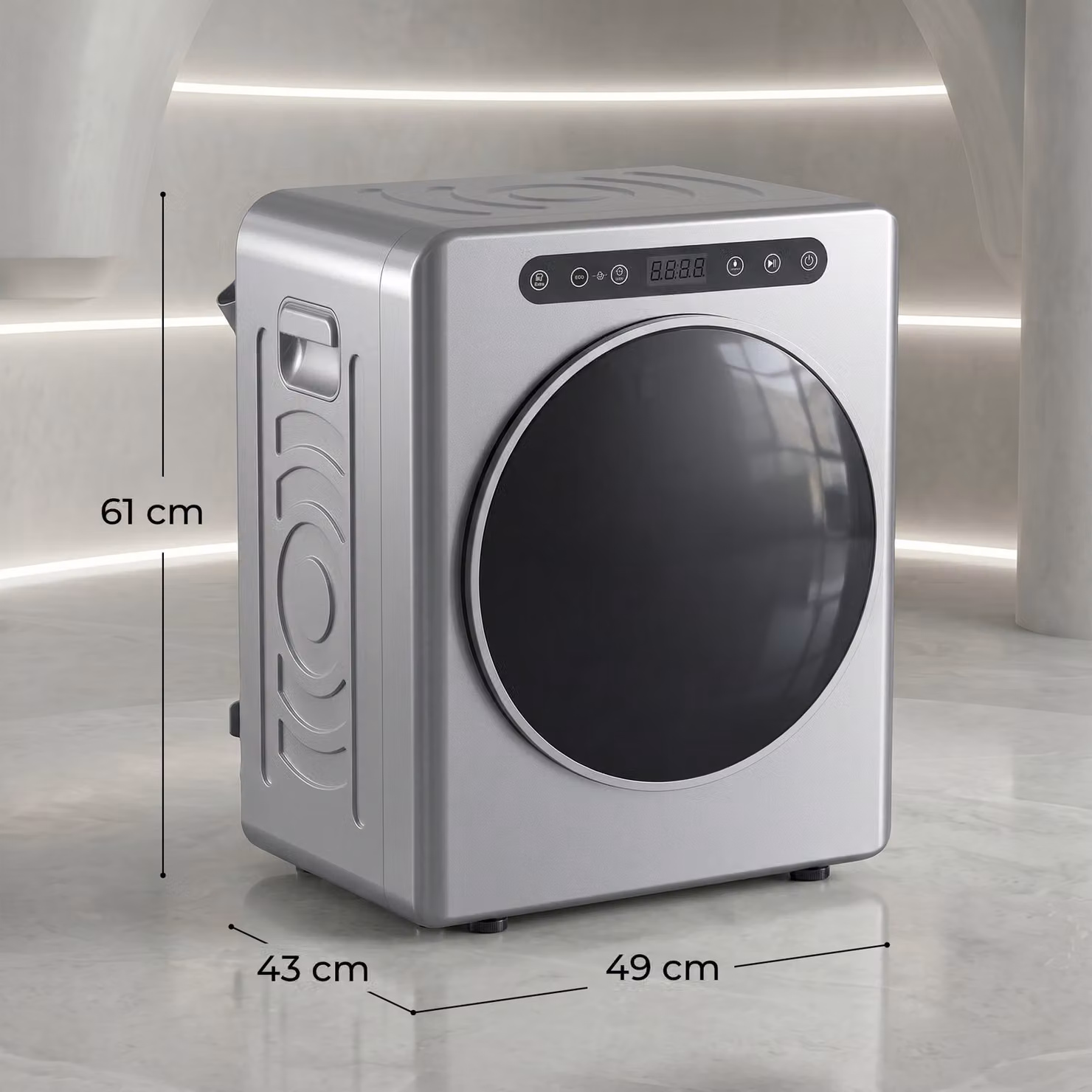 HOMCOM 5kg Compact Front Loader Tumble Dryer with Reversible Drum and Child Lock, Silver Tone – 3