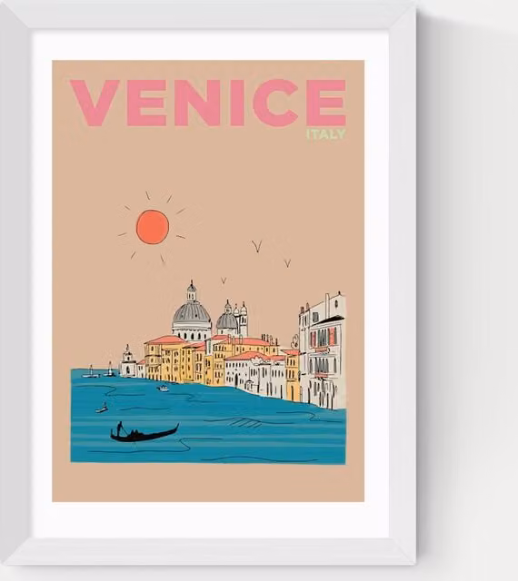 East End Prints Venice Italy Framed Multicolour City Art Print in White
