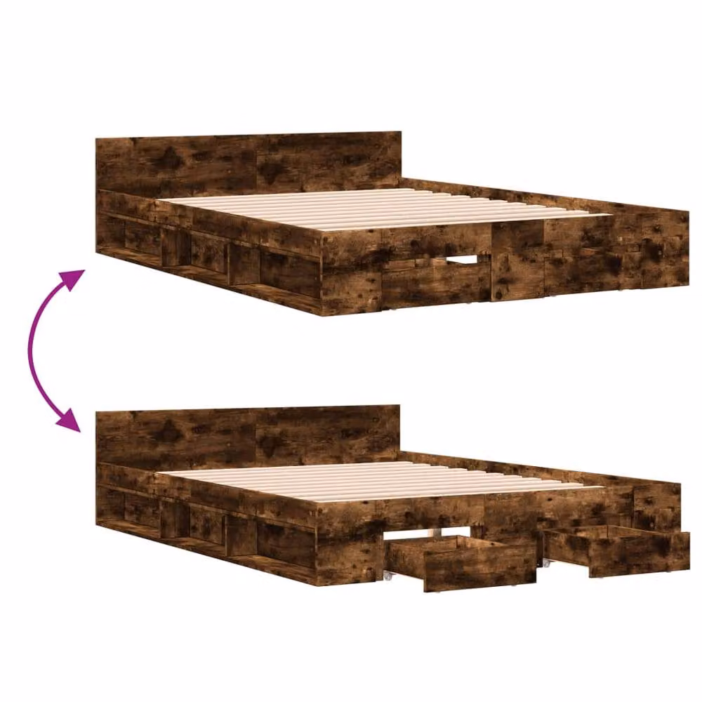Berkfield Home Modern Bed Frame with Drawers in Smoked Oak Brown, W/D/H: 140 x 190 x 45 cm – 4