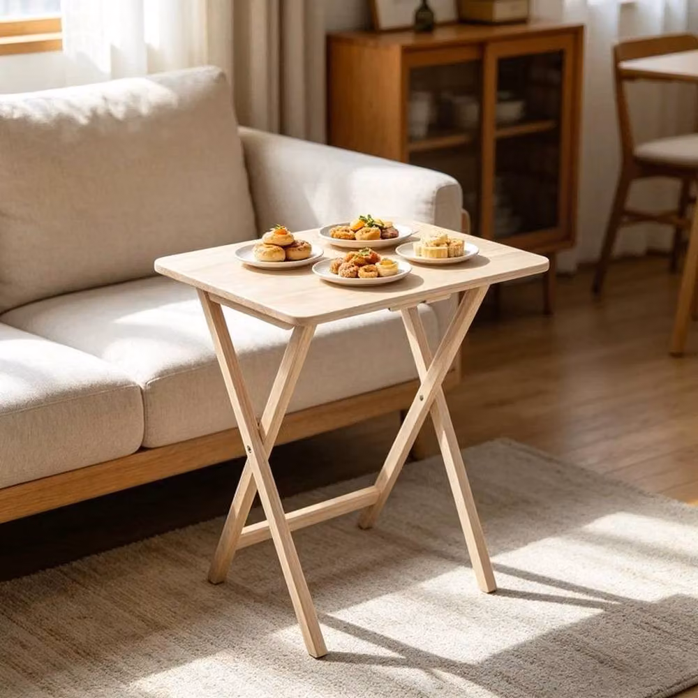 FLAVORA Natural Wooden Folding Snack Table for TV, Laptop or Coffee, Rectangular with X-Frame Design – 2