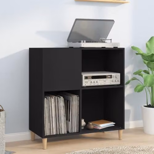 vidaXL Modern Black Record Cabinet and Sideboard with Media Compartments and Slots, W/D/H: 89.0 x 38.0 x 84.5 cm – 2