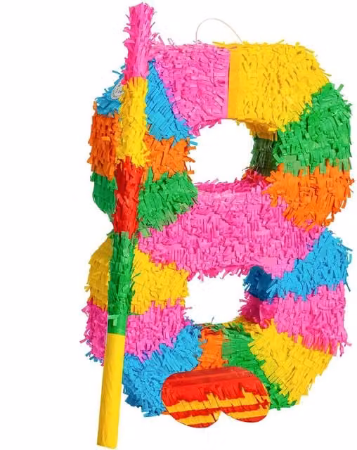 Fax Potato Number 8 Cardboard Pinata Set with Stick and Blindfold in Multicolour and Yellow