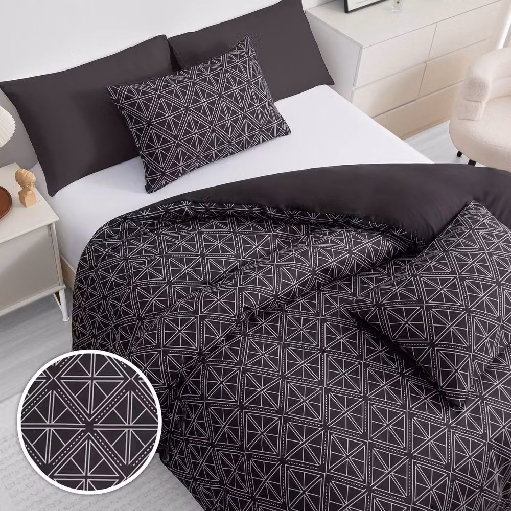 Pamposh Reversible Black Brushed Microfibre Duvet Cover and Pillowcase Set, Super King, 200 x 200 cm – 2