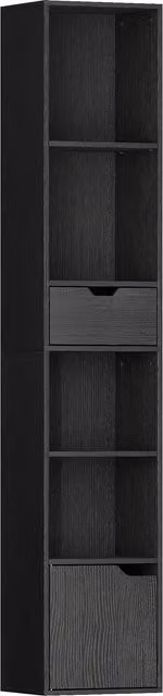 HOMCOM 6-Tier Tall Narrow Black Bookcase with Drawer and Door – 1