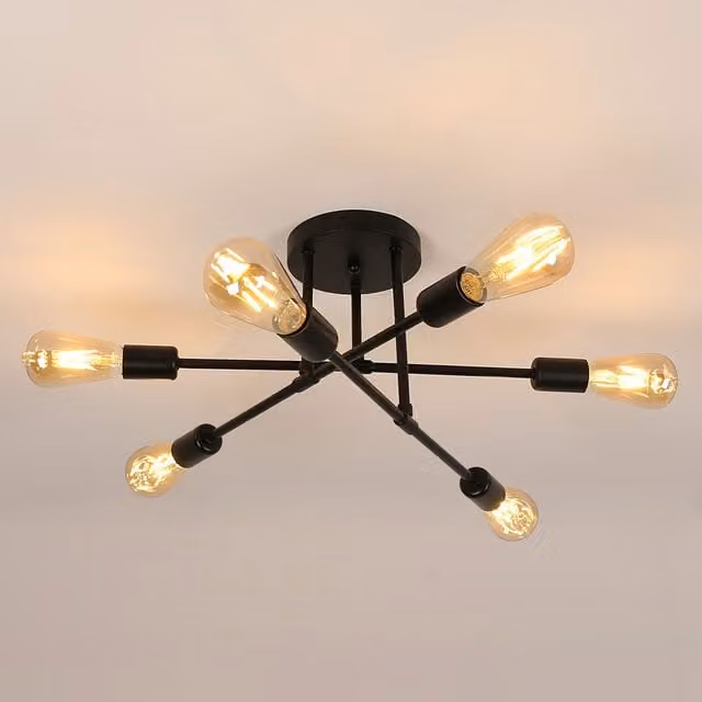 Pheashine 6-Light Modern Sputnik Ceiling Light in Black, Width: 52 cm, E27 Socket – 1