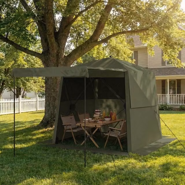 Outsunny Pop Up Waterproof Gazebo with Awning and UPF 30 Protection, Green
