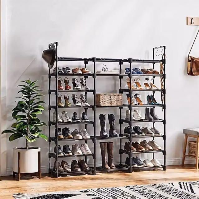 FORGEVIO 8-Tier Narrow Tall Shoe Rack in Black, W: 127 cm, D: 30.5 cm, H: 140 cm – 1
