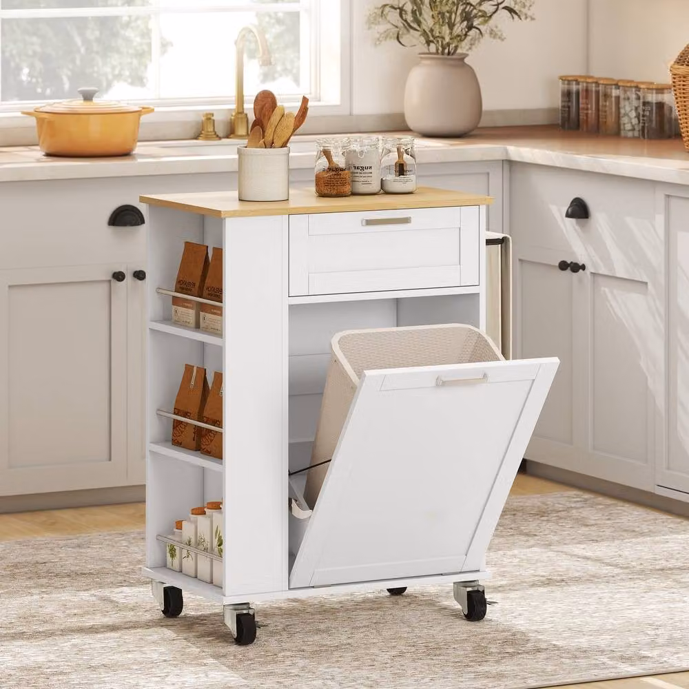 HOMCOM Modern Kitchen Storage Trolley on Wheels with 2 Drawers, White – 2