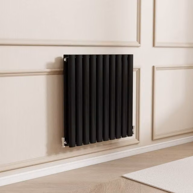 Banyetti Orva Black Horizontal Double Oval Column Radiator, Wall Mounted, W: 60 cm, H: 59 cm – 1