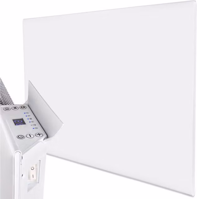 MYLEK White Slimline Wall Mounted Aluminium Convector Panel Heater with Thermostat, W/D/H: 63 x 42.5 x 1.5 cm