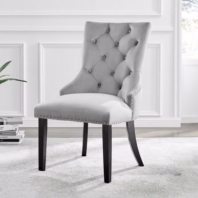 FurnitureboxUK Set of 2 Belgravia Grey Velvet Knockerback Dining Chairs with Black Legs