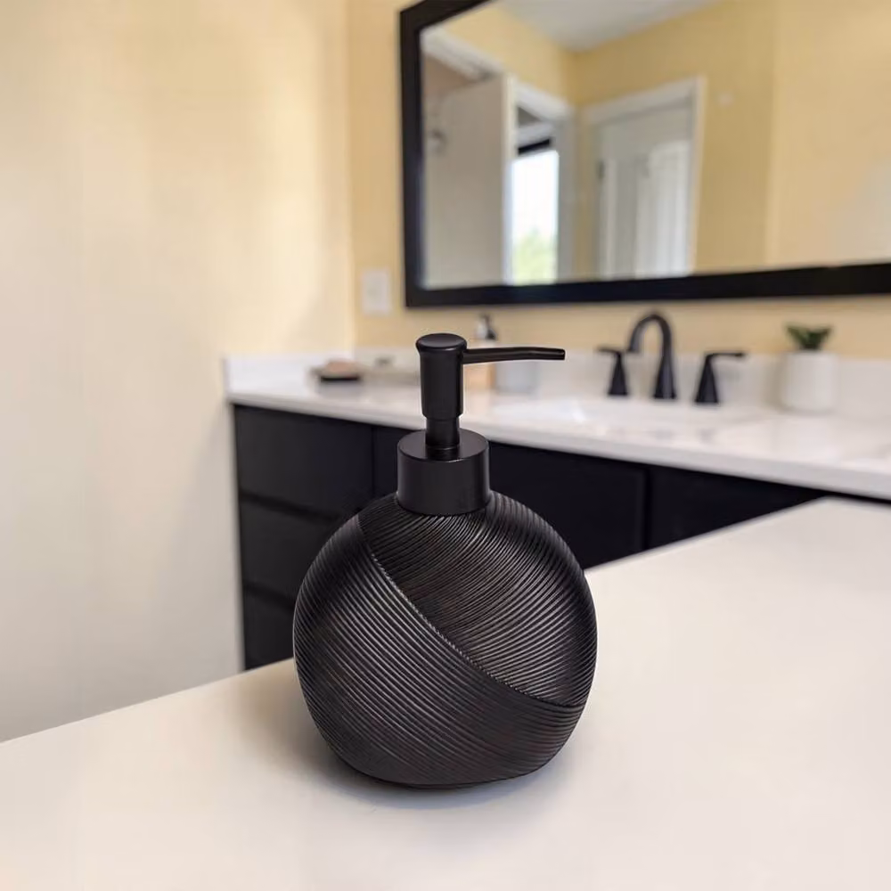 Showerdrape Ripple Textured 4 Piece Black Bathroom Accessory Set including Soap Dispenser, Soap Dish, Toothbrush Holder and Toilet Brush – 3