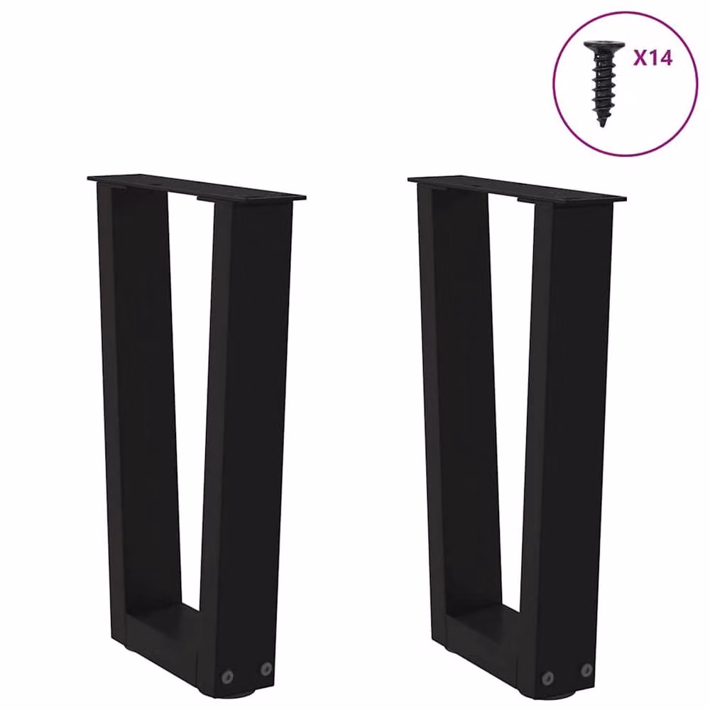 Berkfield Home V-Shape Dining Table Legs, 2 Piece Set, Black Steel, W: 28 cm, H: 42-43.3 cm – 2