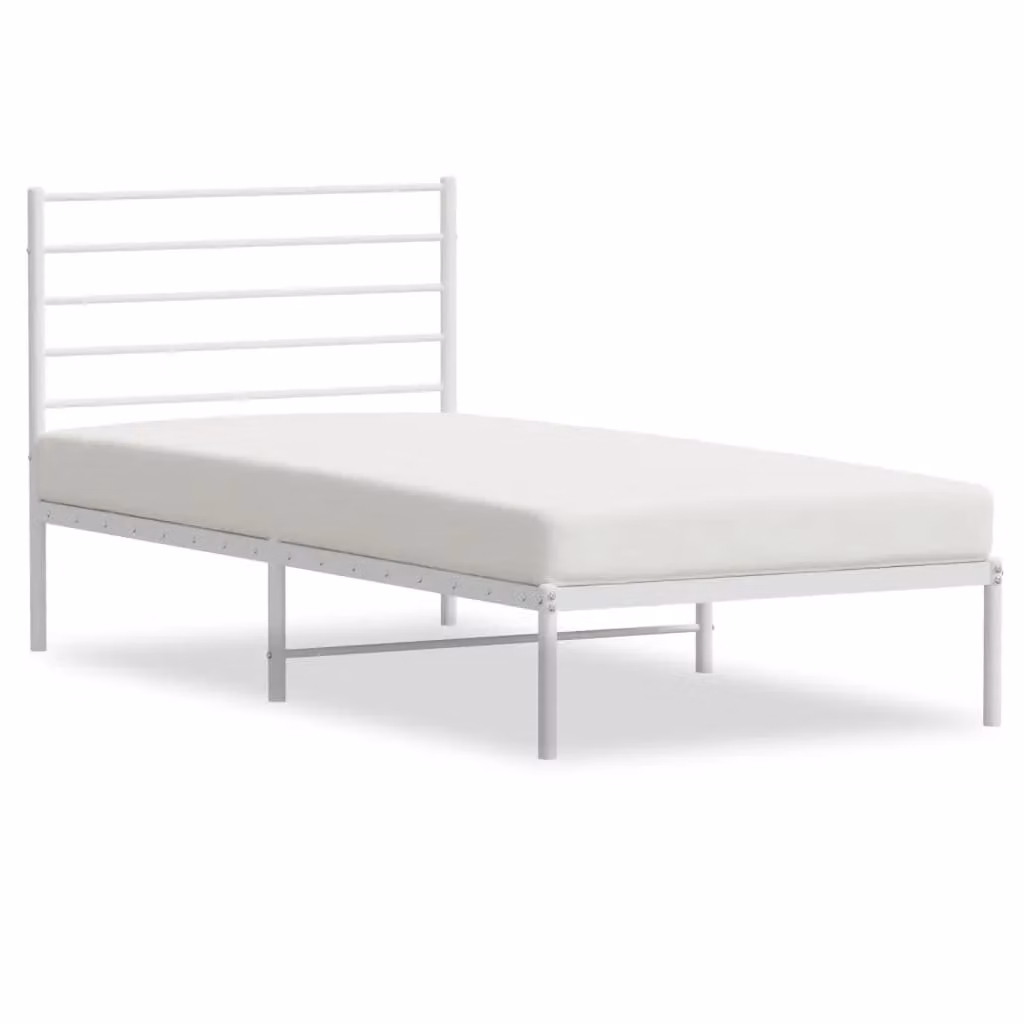Berkfield Home Metal Bed Frame with Headboard in White, W/D/H: 80 x 200 cm – 2