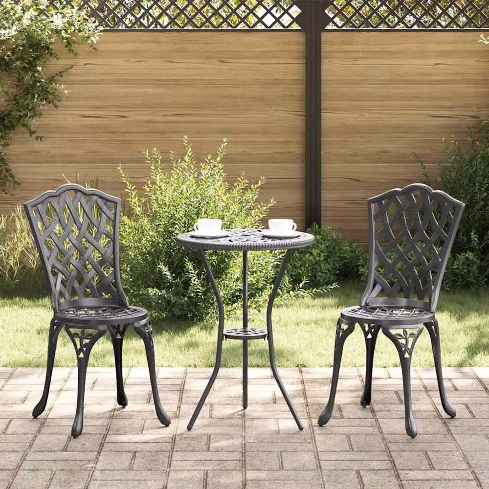 Berkfield Home 3 Piece Black Matt Metal Garden Bistro Set – 2