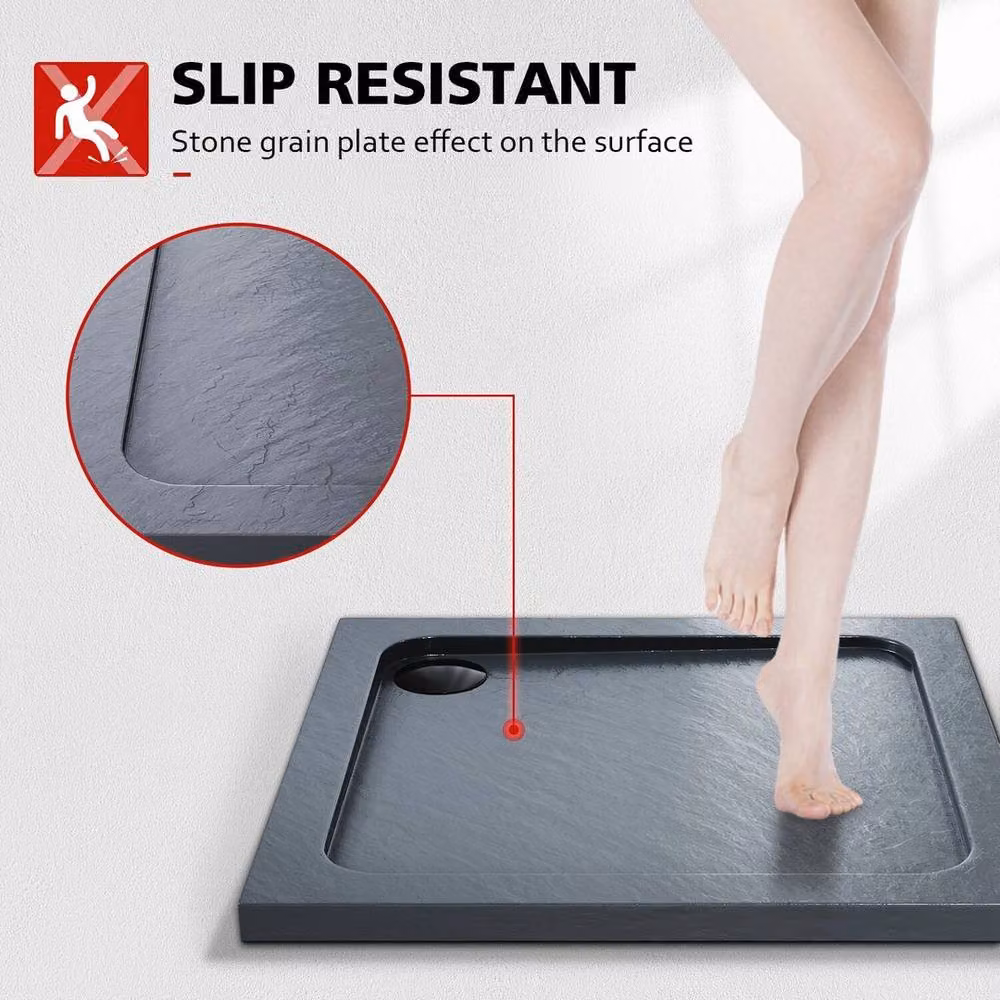 PAWNORA Square Slimline Non-slip Shower Tray in Grey – 2