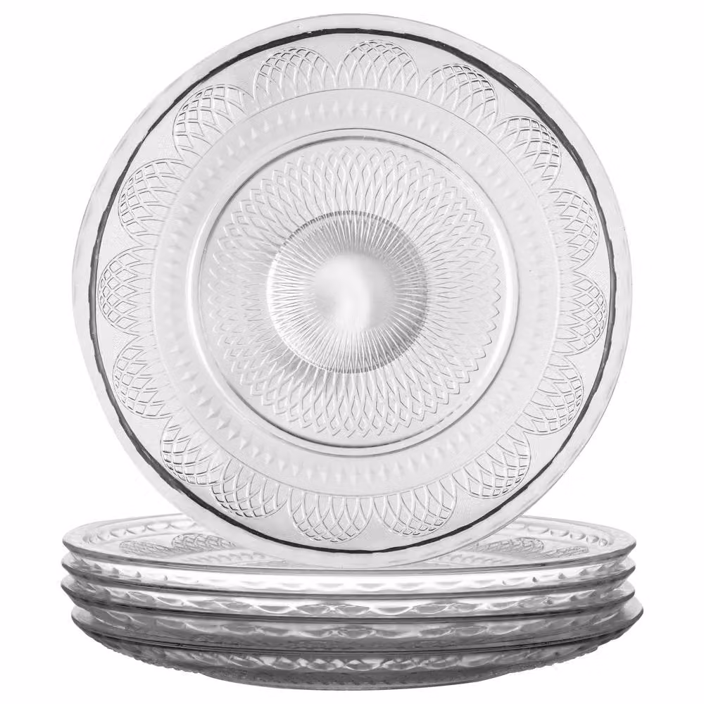 Dibor Set of 4 Parisian Geometric Glass Christmas Side Plates, Diameter: 20 cm, Clear – 2