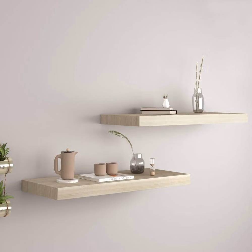 Berkfield Home Floating Wall Shelves, 2 Piece Set in Light Oak, W/D/H: 60 x 23.5 x 3.8 cm – 2