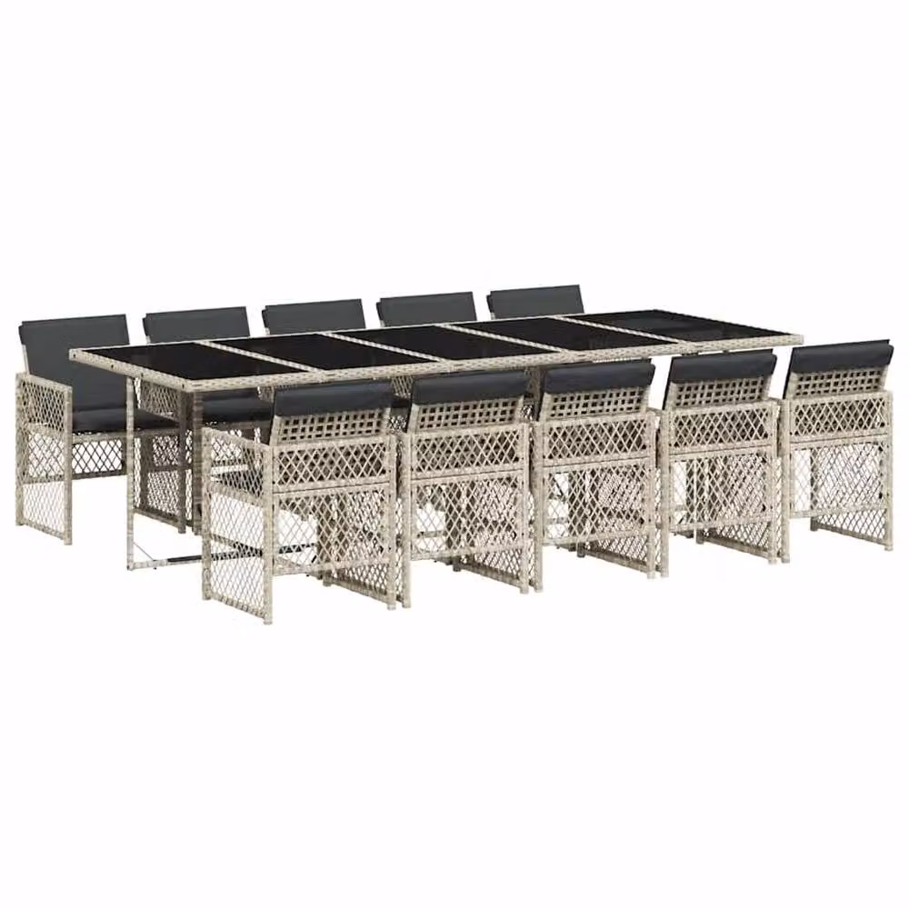 Berkfield Home 11 Piece Garden Dining Set with Light Grey Poly Rattan and Cushions – 2