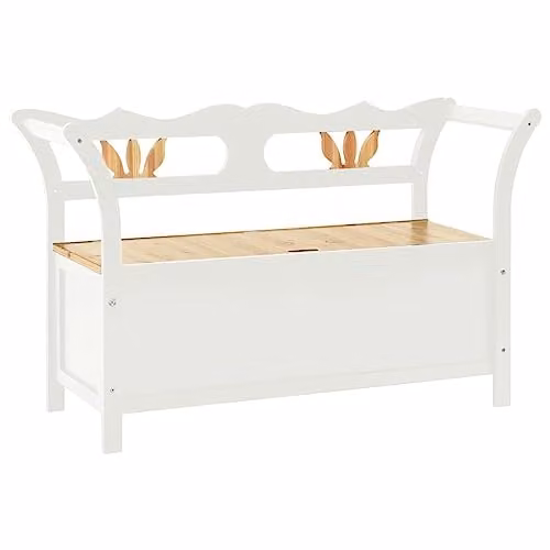 vidaXL White and Brown Lacquered Wood Bench with Armrests and Shoe Rack, W/D/H: 107 x 45 x 75.5 cm