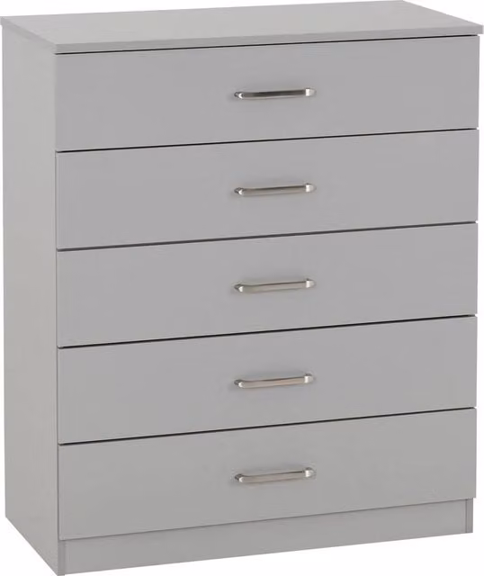 FORGEVIO Metal 5 Drawer Chest in Light Grey for Bedroom and Living Room Storage