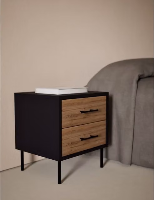 Gallery Direct Holt Industrial Bedside Table in Natural Mix with Wood and Metal Construction