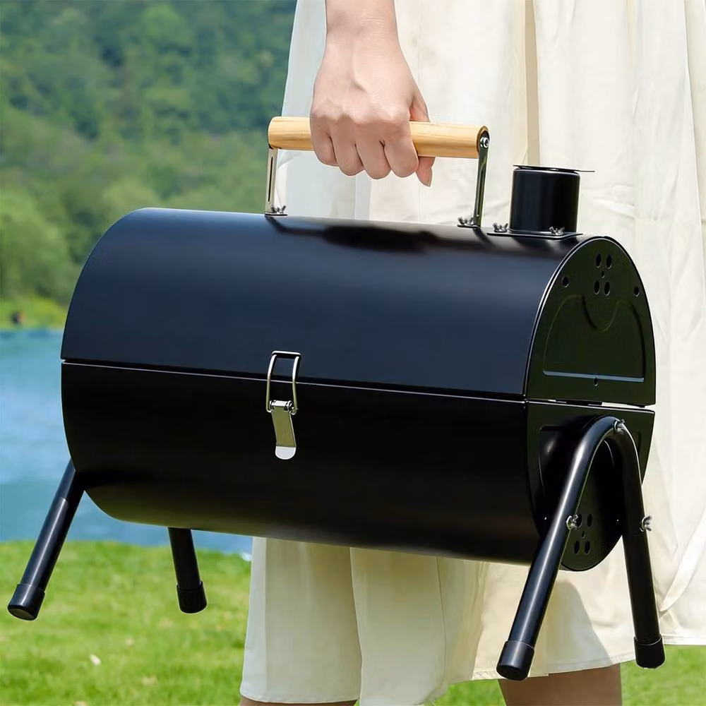 Ventryn Portable Stainless Steel Barrel BBQ with 2 Cooking Areas in Black, W/D/H: 42 x 40 x 29 cm – 5