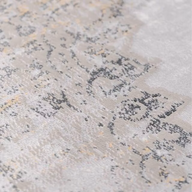 The Rug House Metallic Traditional Medallion Abstract Rectangular Living Area Rug in Grey, Silver, Petrol and Blue, W: 240 cm, D: 70 cm