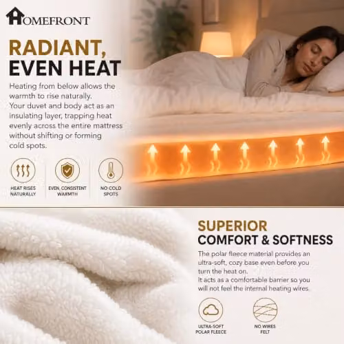 Homefront Super King Fleece Fitted Heated Mattress Cover in White, W/D/H: 203 x 182 x 40 cm – 4