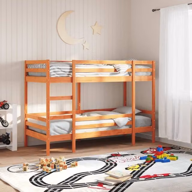 Berkfield Home Small Single Solid Wood Pine Bunk Bed in Wax Brown – 1