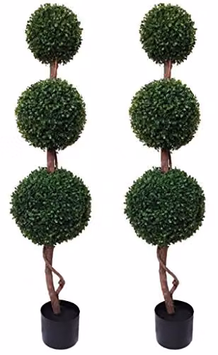 GreenBrokers Set of 2 Triple Ball Artificial Boxwood Topiary Trees, Green, Height: 120 cm – 2
