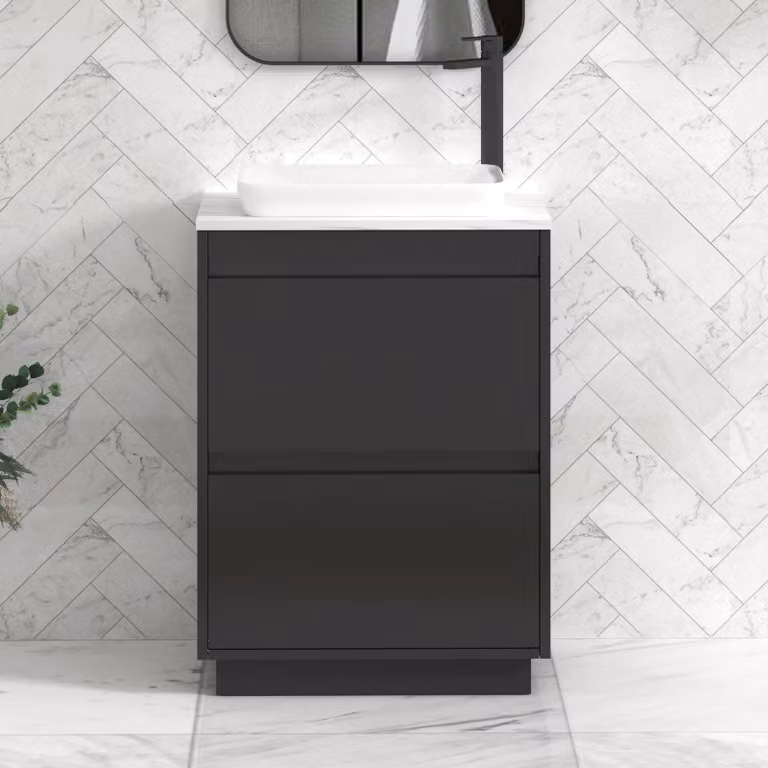 Royal Bathrooms Orion 800mm Matt Obsidian Black Floor Standing 2 Drawer Vanity Unit with Qubix Basin and Black Accent Trim