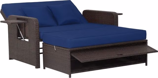 Costway 2-in-1 Modern Blue Rattan Patio Daybed Set