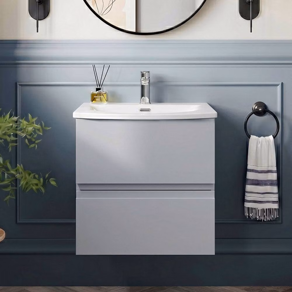 Balterley Mavesyn 2 Drawer Wall Hung Vanity Basin Unit in Matt Satin Grey, Width: 50 cm – 2