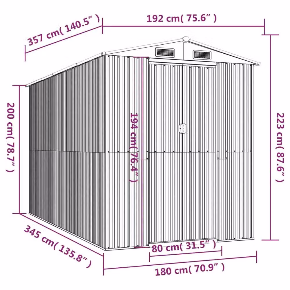 Berkfield Green Galvanised Steel Gable Garden Shed W/D/H: 357 x 192 x 223 cm – 4