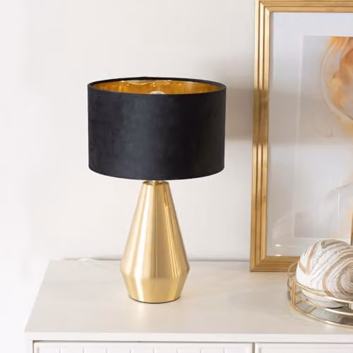 ValueLights Jax Antique Brass Touch Table Lamp with Black Velvet and Gold Inner Shade – 2