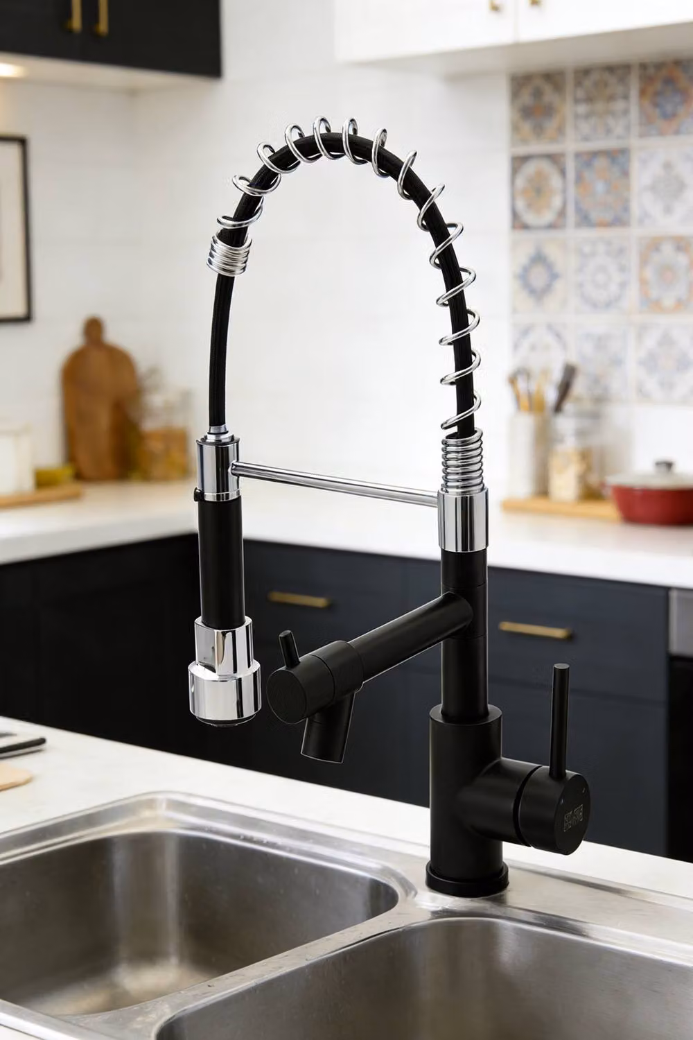 ExtraStar Modern Spring Coil Pull Down Kitchen Faucet with Pot Filler in Matt Black – 2