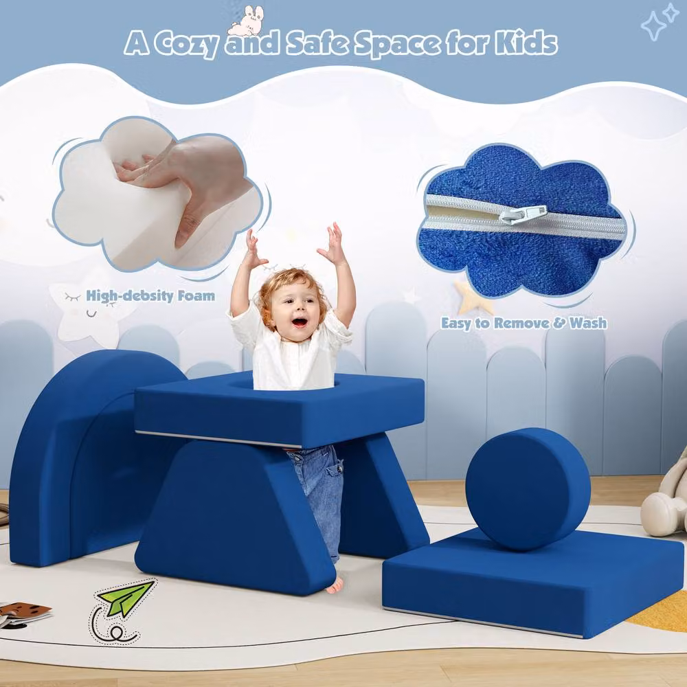 KEEPREAPER Soft Modular Kids Play Couch with Scatter Cushions in Blue – 5