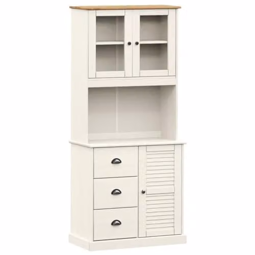 vidaXL VIGO Highboard in White Waxed Solid Pine with Glass Doors, W/D/H: 78 x 40 x 175 cm – 1