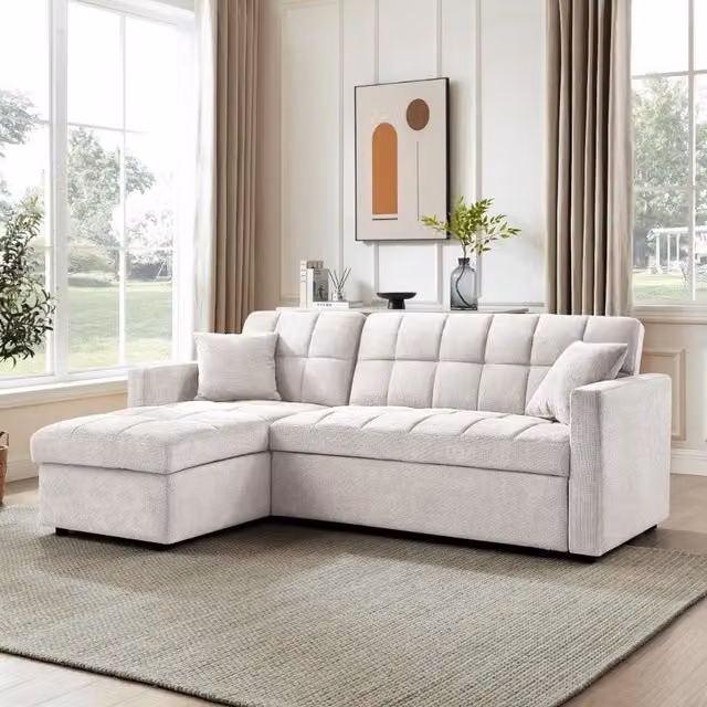 Home Detail Harry Reversible L-Shape Pull-Out Sofa Bed with Chaise in Grey, 188 x 145 cm