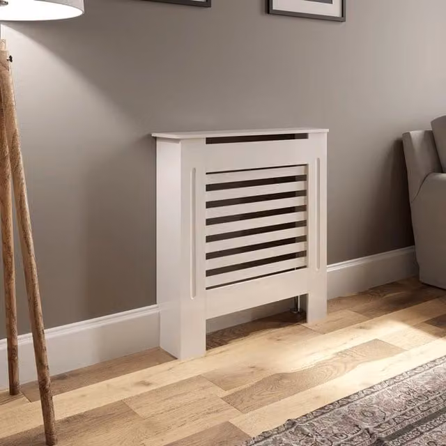 Temprazo White Adjustable MDF Radiator Cover with Horizontal Slat Style, W/D/H: 212 cm x 78 cm x 78 cm