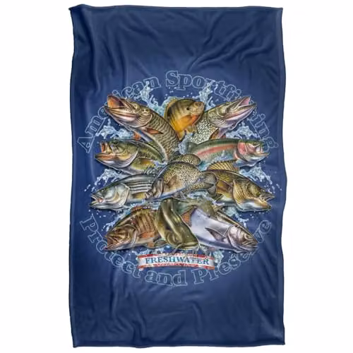 JQ Licensing American Sportfishing Freshwater Super Soft Fleece Throw Blanket, Blue Multicolour, W/D/H: 91.44 x 91.44 x 1.47 cm – 1
