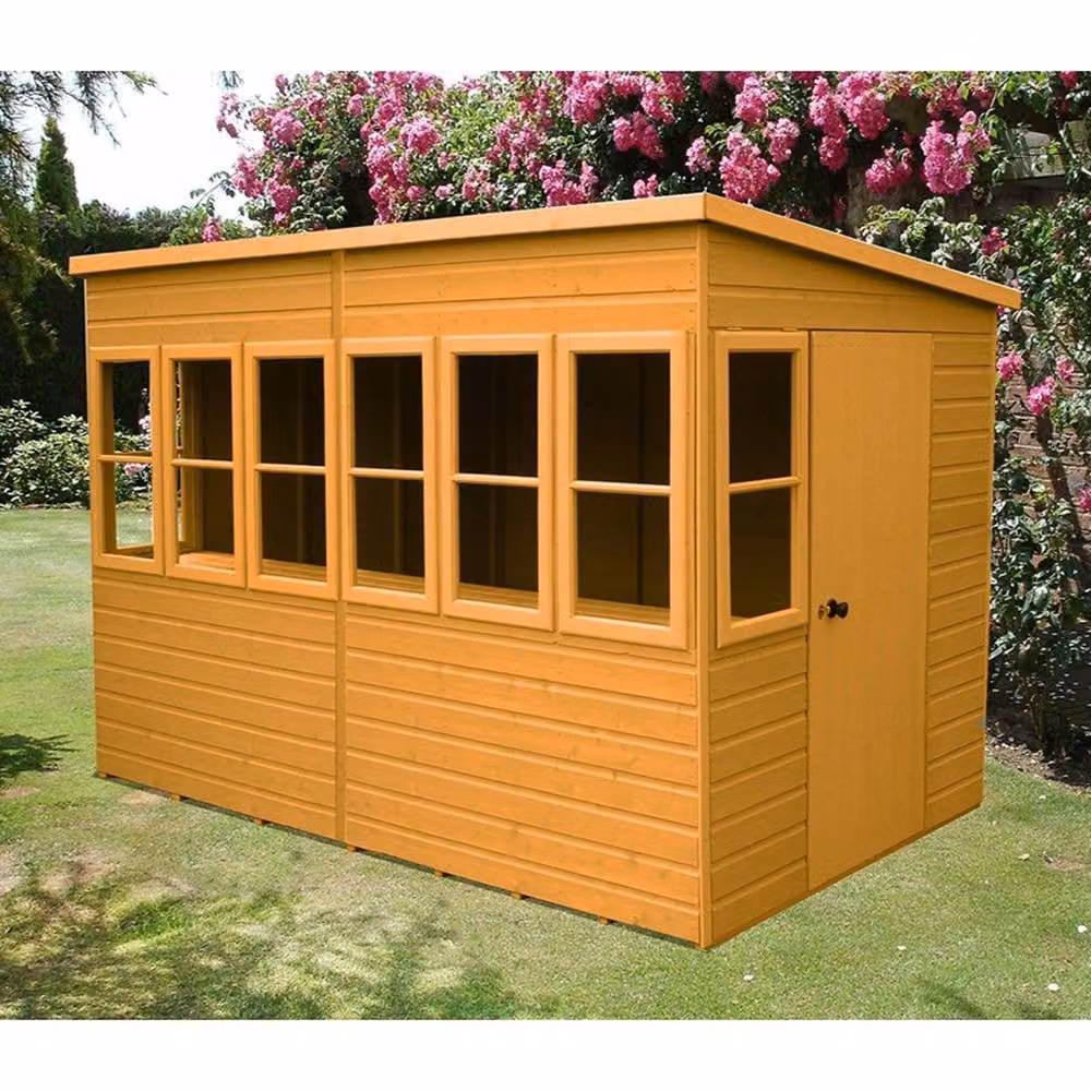 Shires Sun Pent Wooden Garden Potting Shed with Single Door and 8 Windows, Brown – 2