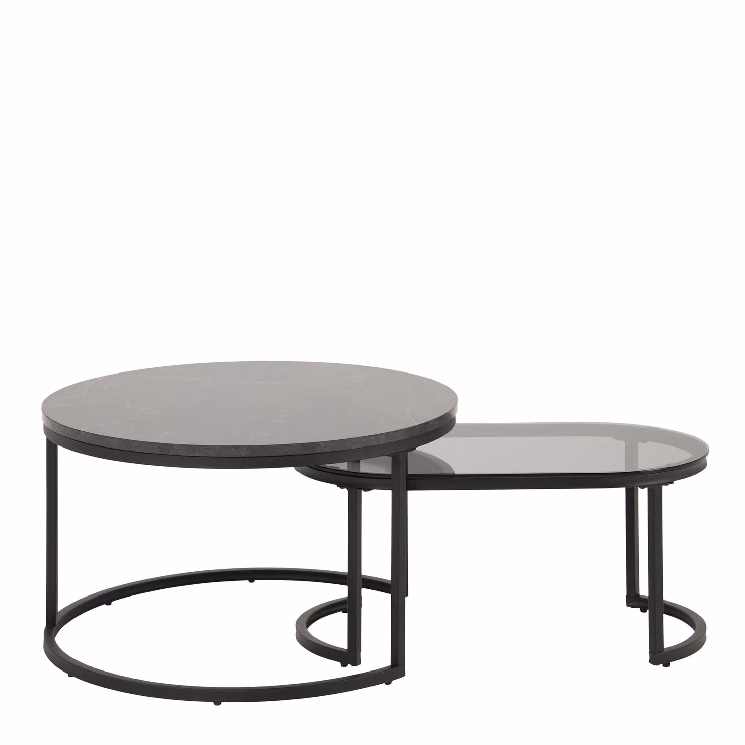 Furniture To Go Spiro Modern Round Coffee Table Set with Black Marble and Smoked Melamine Glass Tops – 2